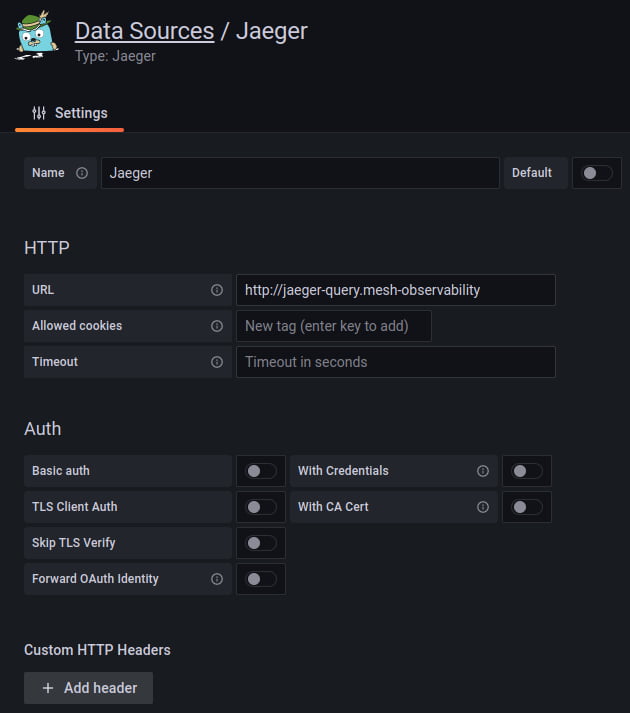 Jaeger Grafana configuration